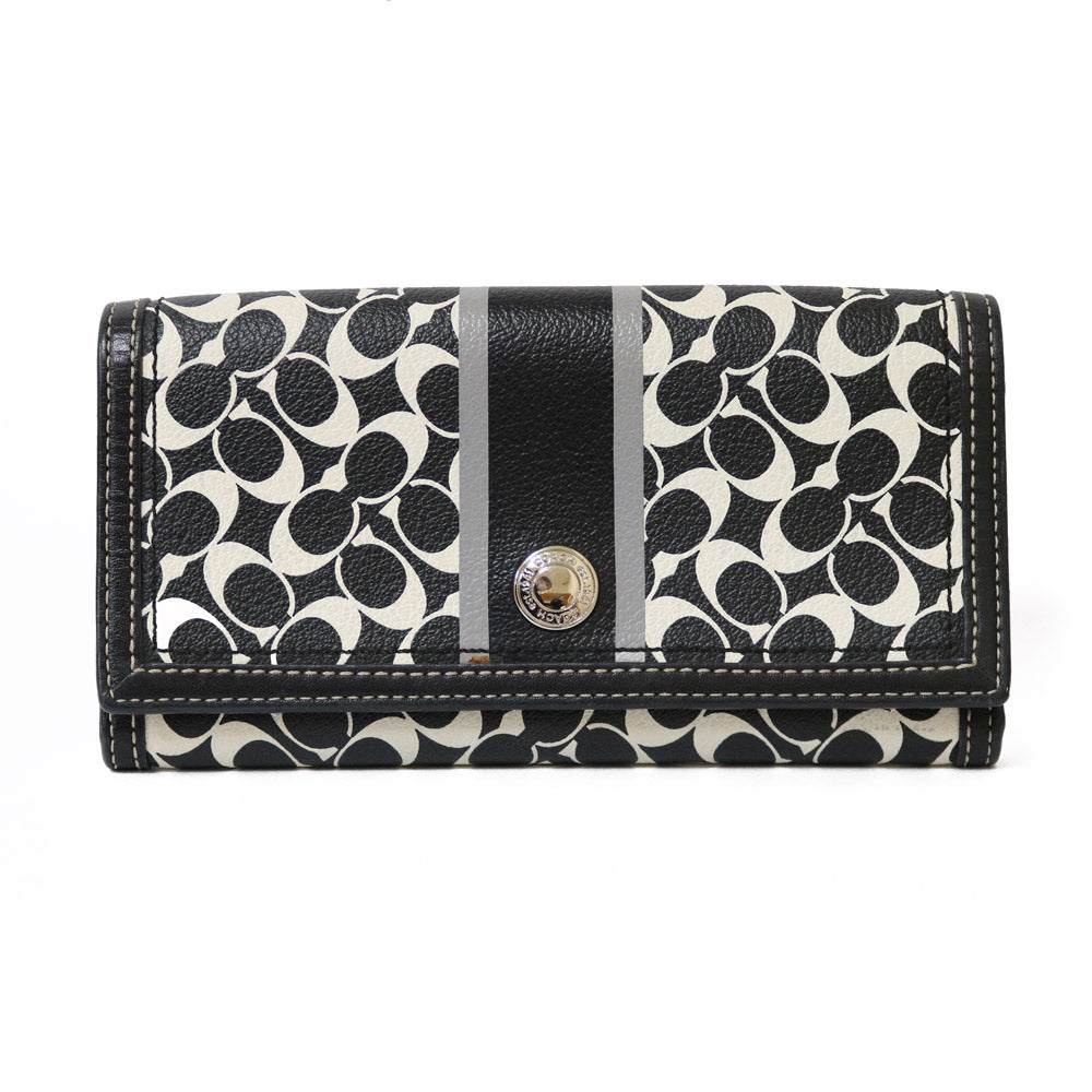 中古】 コーチ COACH 長財布 総柄 シグネチャー レザー ブラック