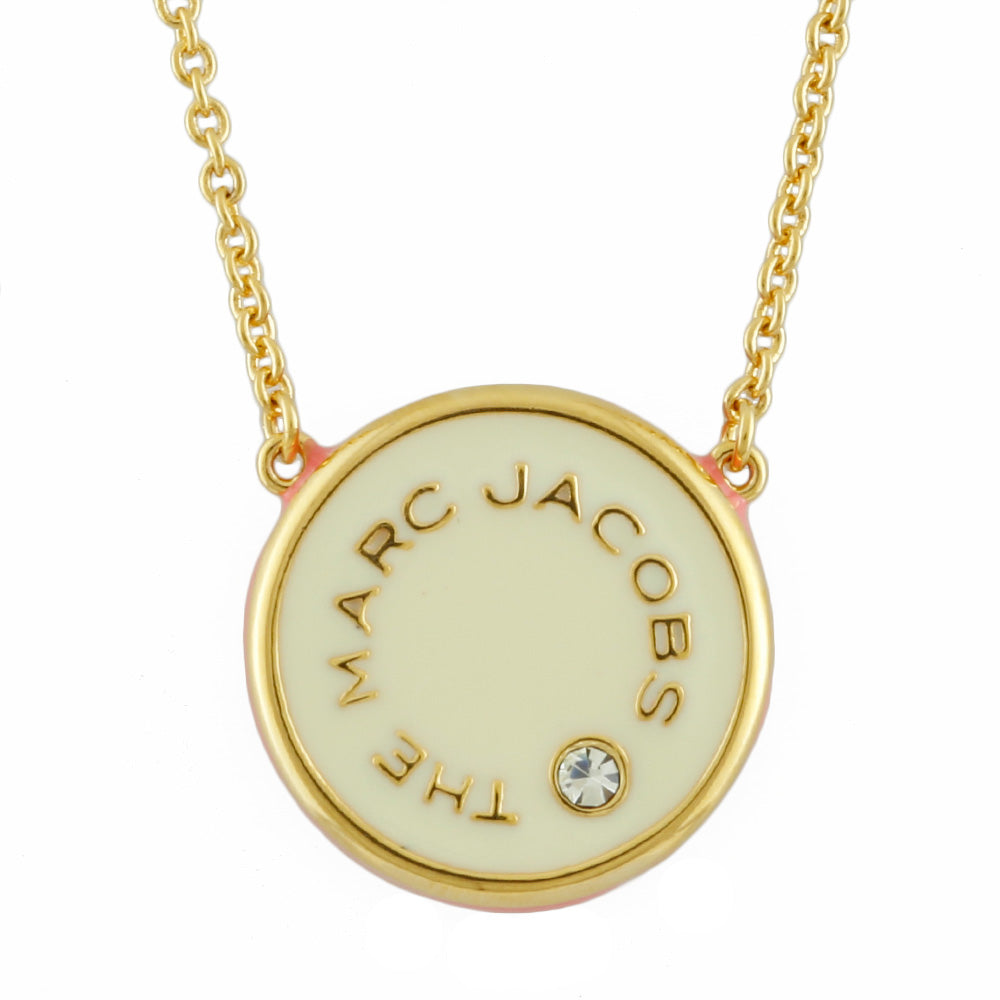 【中古】 マークジェイコブス MARC JACOBS ネックレス リバーシブル サークル ザ メダリオンペンダント 真鍮 エナメル ゴールド ピンク  レディース【BJ】【BIM】