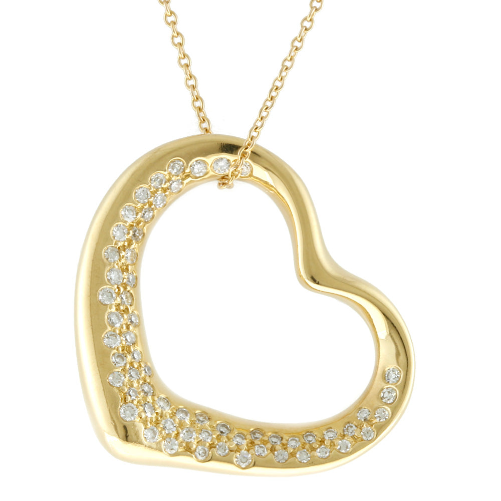 [Used] Tiffany & Co. K18 Necklace Diamond Pavé Open Heart 18K Gold Women's  [BJ] [BIM]