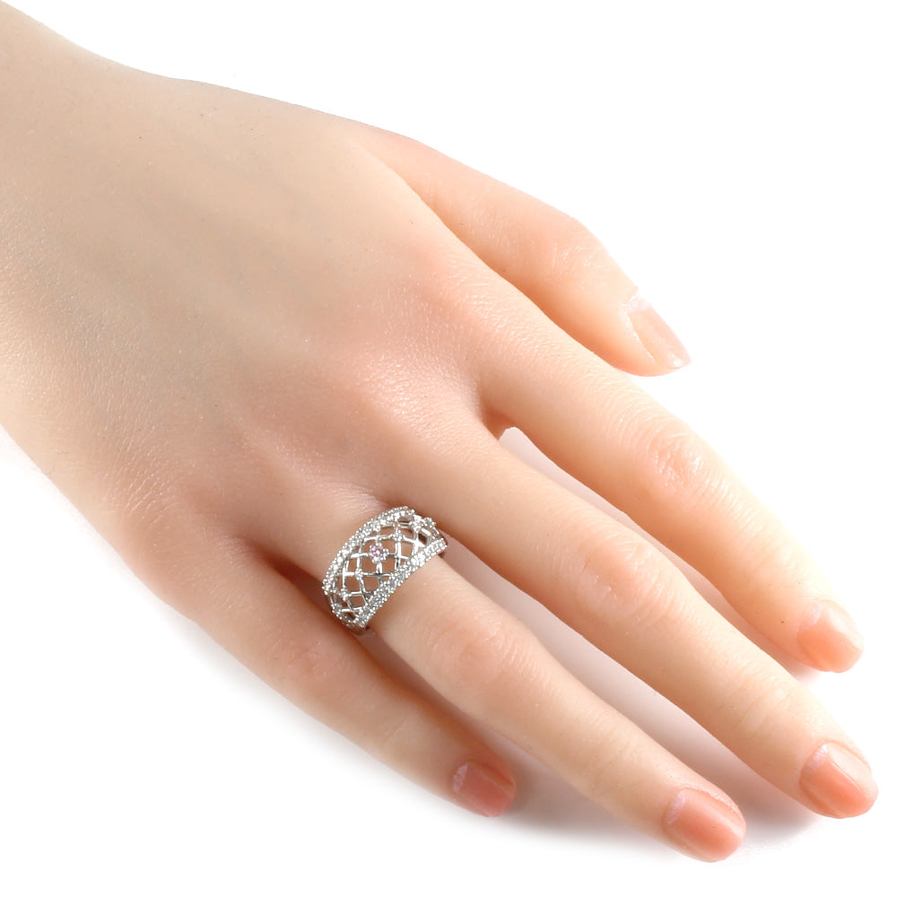 中古】 タサキ TASAKI Pt900 リング 指輪 ダイヤモンド 幅広 透かし 11