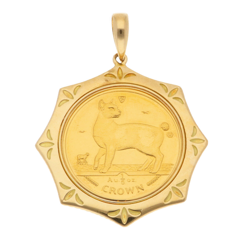 中古】 K24 K18 コインペンダント マン島 キャット 1/5オンス 1994