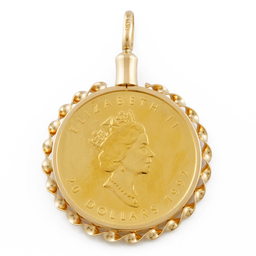 中古】 K24 K18 コインペンダント メイプル 20ドル 1/2オンス 1992年
