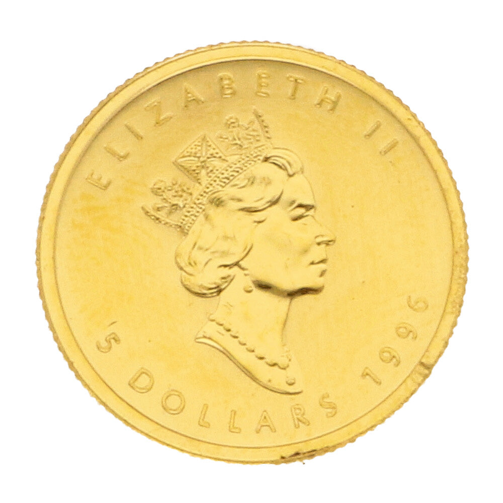 中古】 K24 外国コイン メイプルリーフ 1/10オンス 5ドル 1996 カナダ 