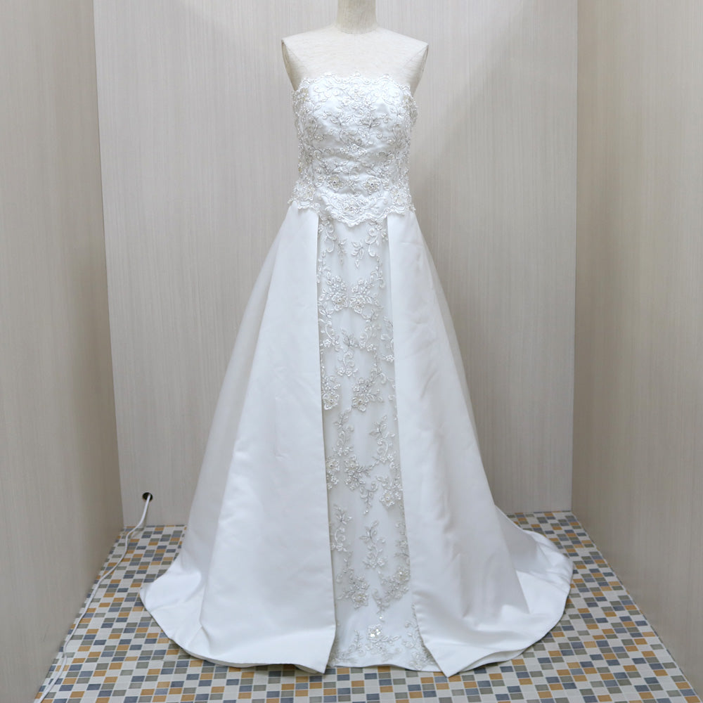 【中古】 ドレス 13号 レース 刺繍 ウエディングドレス 婚礼衣装 花嫁衣装 貸衣裳 ホワイト ホワイト レディース