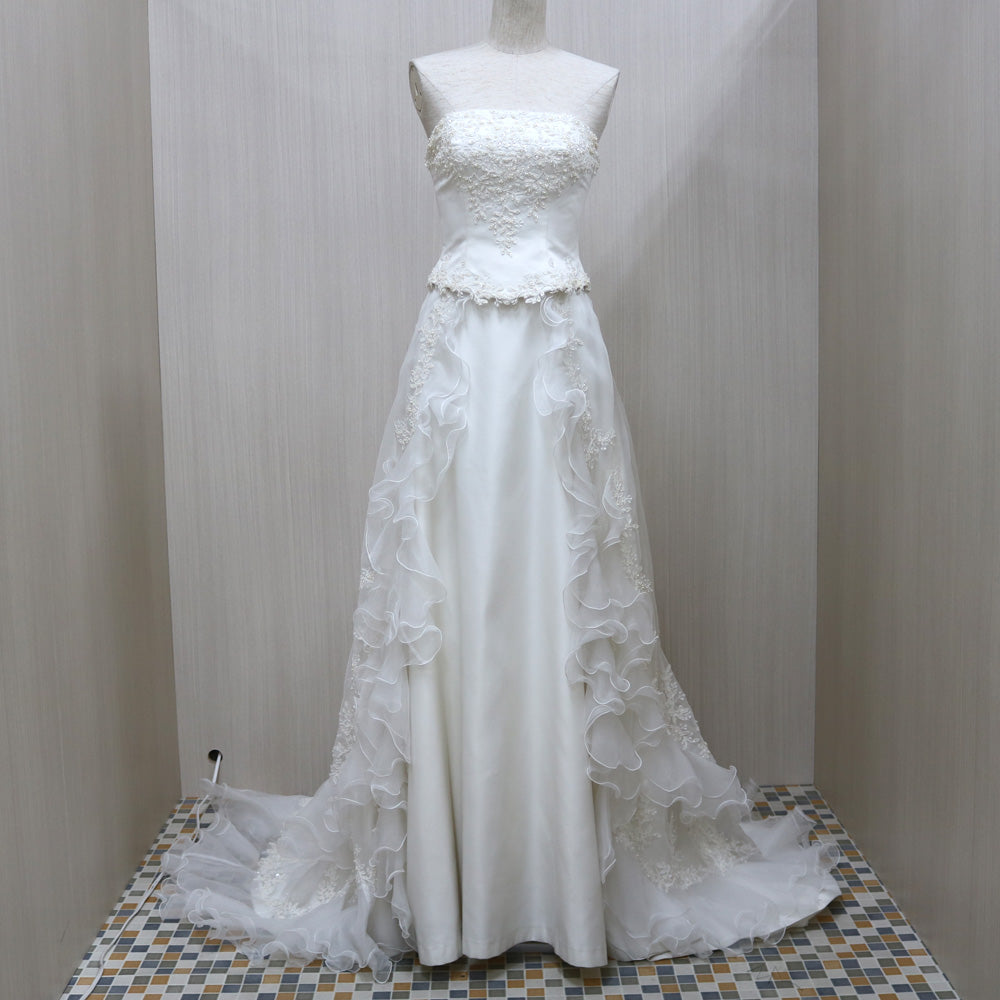 【中古】 ドレス 7号 3WAY ビーズ スパンコール ウエディングドレス 婚礼衣装 花嫁衣装 貸衣裳 ホワイト ホワイト レディース