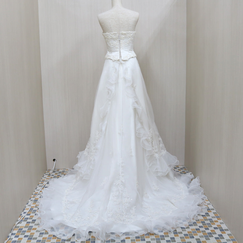 【中古】 ドレス 7号 3WAY ビーズ スパンコール ウエディングドレス 婚礼衣装 花嫁衣装 貸衣裳 ホワイト ホワイト レディース