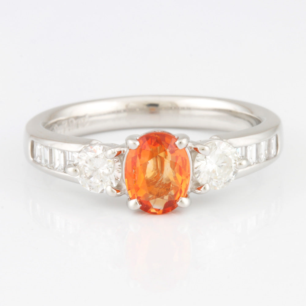 中古】 Pt900 リング 指輪 オレンジサファイア：1石