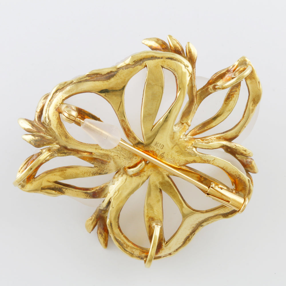中古】 K18 ブローチ クォーツ パール：1珠 花 フラワー 18金 K18