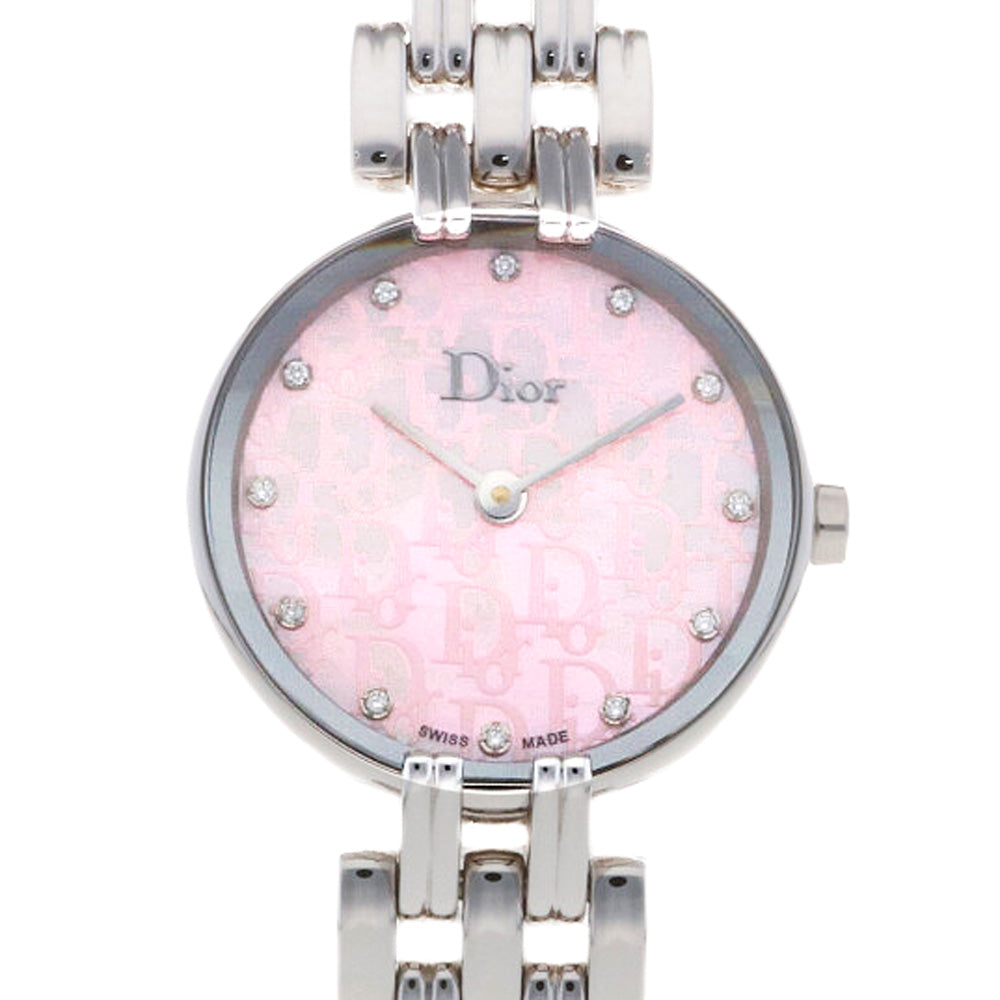 【中古】 クリスチャンディオール Christian Dior SS 腕時計 12Pダイヤ バギラ ステンレススチール CD092110 シルバー  ピンク レディース【BIM】