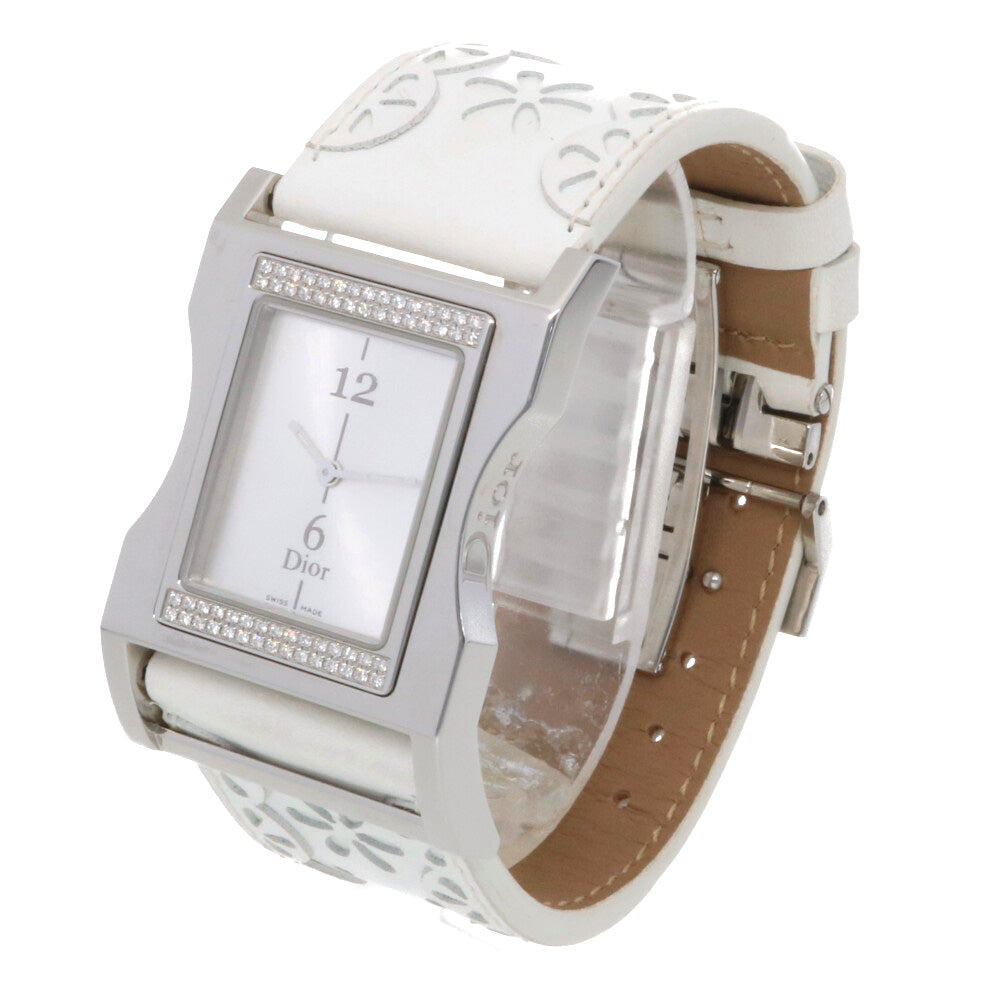 【中古】 クリスチャンディオール Christian Dior SS 腕時計 ベゼルダイヤ ステンレススチール CD033112 シルバー ホワイト  レディース【SH】【BIM】