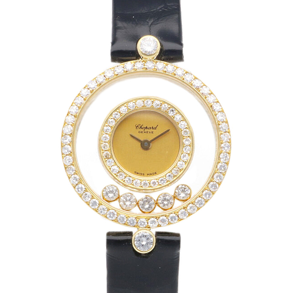 【1年保証】ショパール Chopard ハッピーダイヤモンド 腕時計 ダイヤベゼル ムービングダイヤ K18イエローゴールド