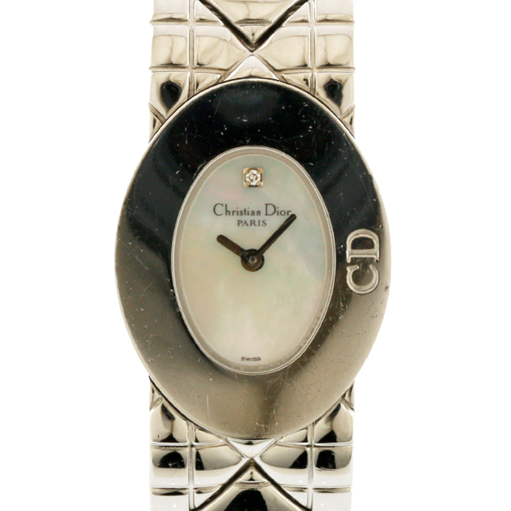 【中古】 クリスチャンディオール Christian Dior SS 腕時計 楕円形 ホワイトシェル ステンレススチール シルバー ホワイト  レディース【BIM】