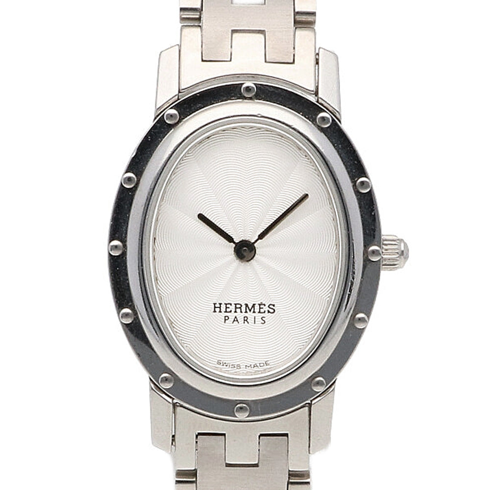 【中古】 エルメス HERMES SS 腕時計 クリッパー オーバル ステンレススチール CO1.210 シルバー ホワイト レディース【BIM】