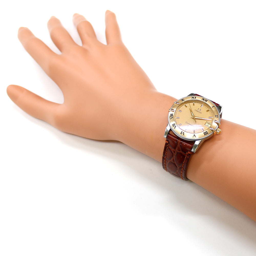 【中古】 オメガ OMEGA SS 腕時計 革ベルト コンステレーション ステンレススチール レザー ゴールド シルバー ブラウン  メンズ【SH】【BIM】
