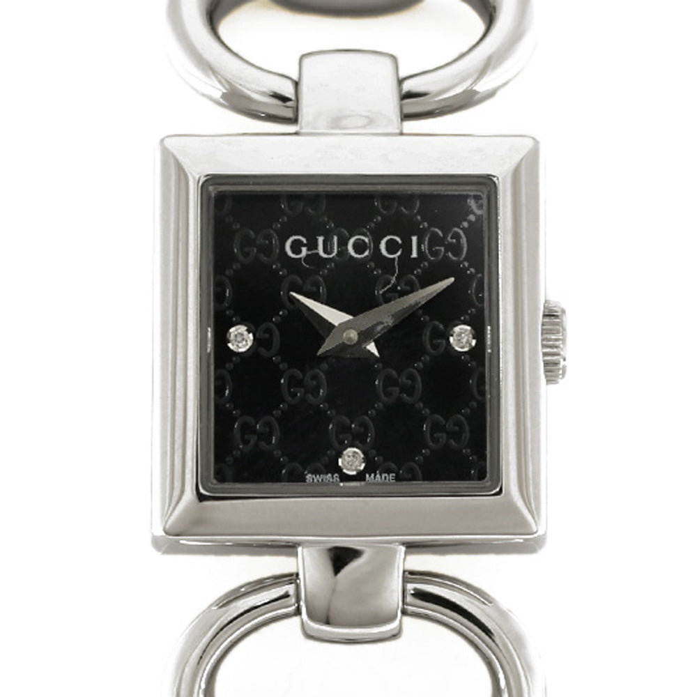 【中古】 グッチ GUCCI SS 腕時計 ダイヤ3P エレガント ブレスレット バングル トルナヴォーニ ステンレススチール 120SST シルバー  ブラック レディース【BIM】