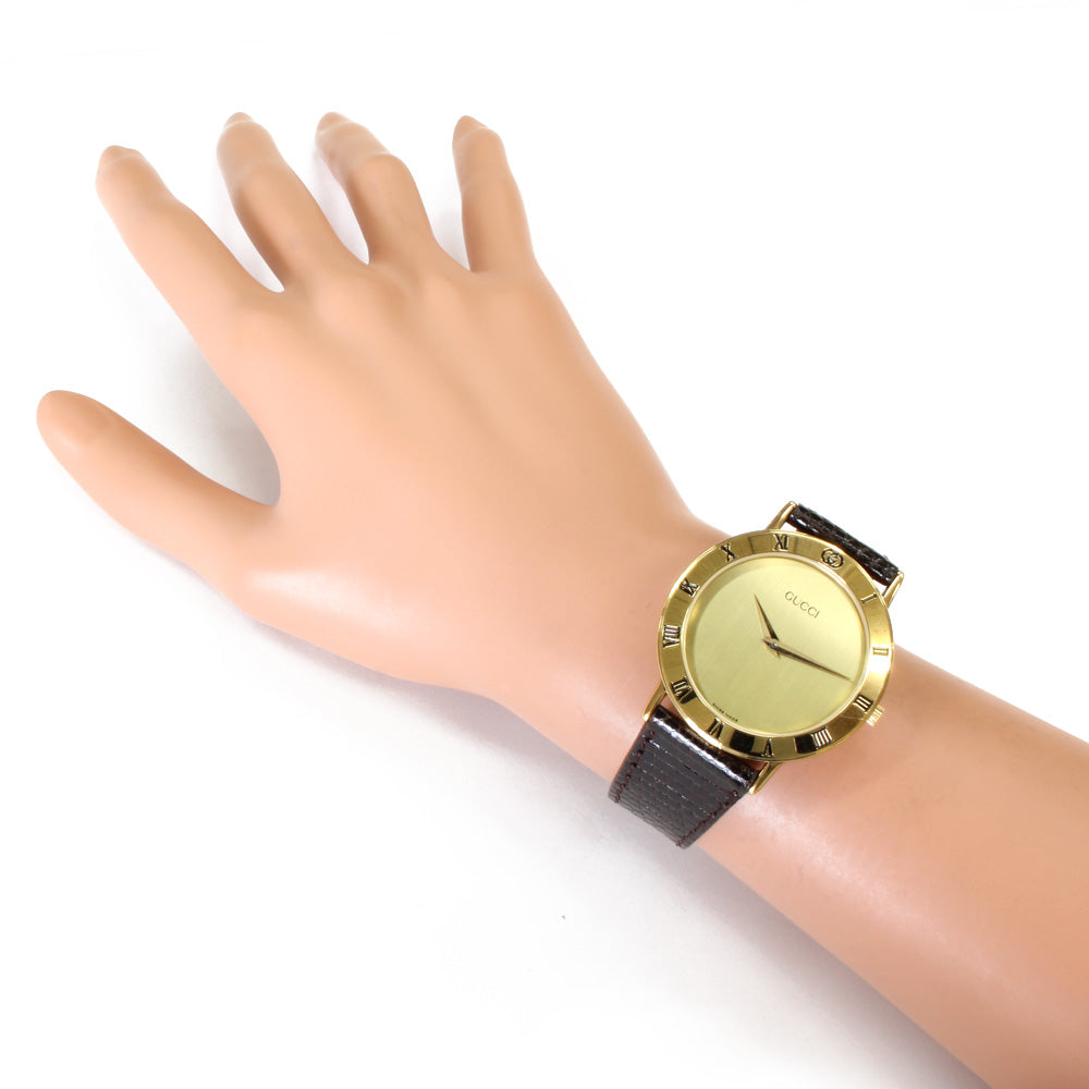 中古】 グッチ GUCCI GP 腕時計 ローマ数字 GP レザー 3000.2M