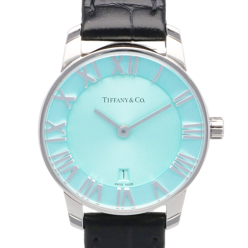 【中古】 ティファニー TIFFANY&Co. SS 腕時計 ローマ数字 アトラス 29mm ステンレススチール 63452785 シルバー ブラック  ブルー レディース【BIM】