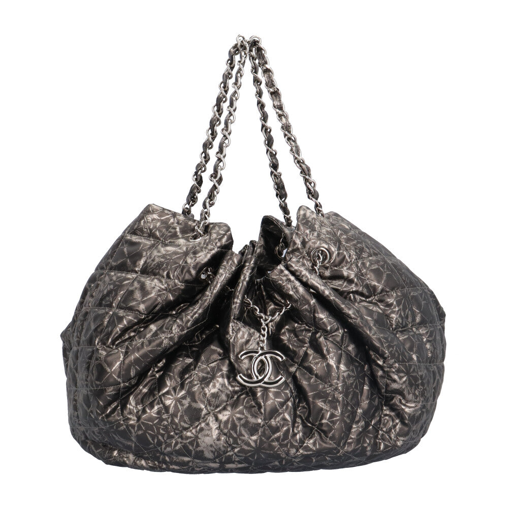 CHANEL Melrose Cabath Shoulder Bag Nylon Gray Women's Used