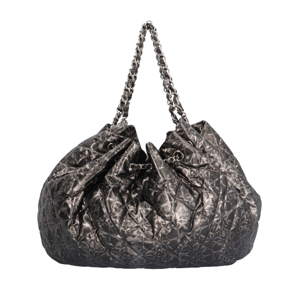 CHANEL Melrose Cabath Shoulder Bag Nylon Gray Women's Used