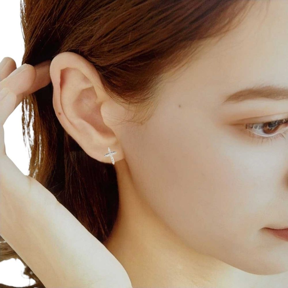 クロス 馬蹄 ピアス 18金 K18ホワイトゴールド レディース 新品