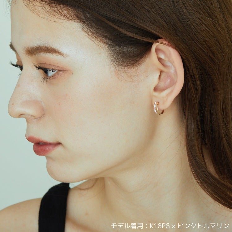 新品】 K18 K18PG ピアス フープ 天然石 キュービックジルコニア 18金