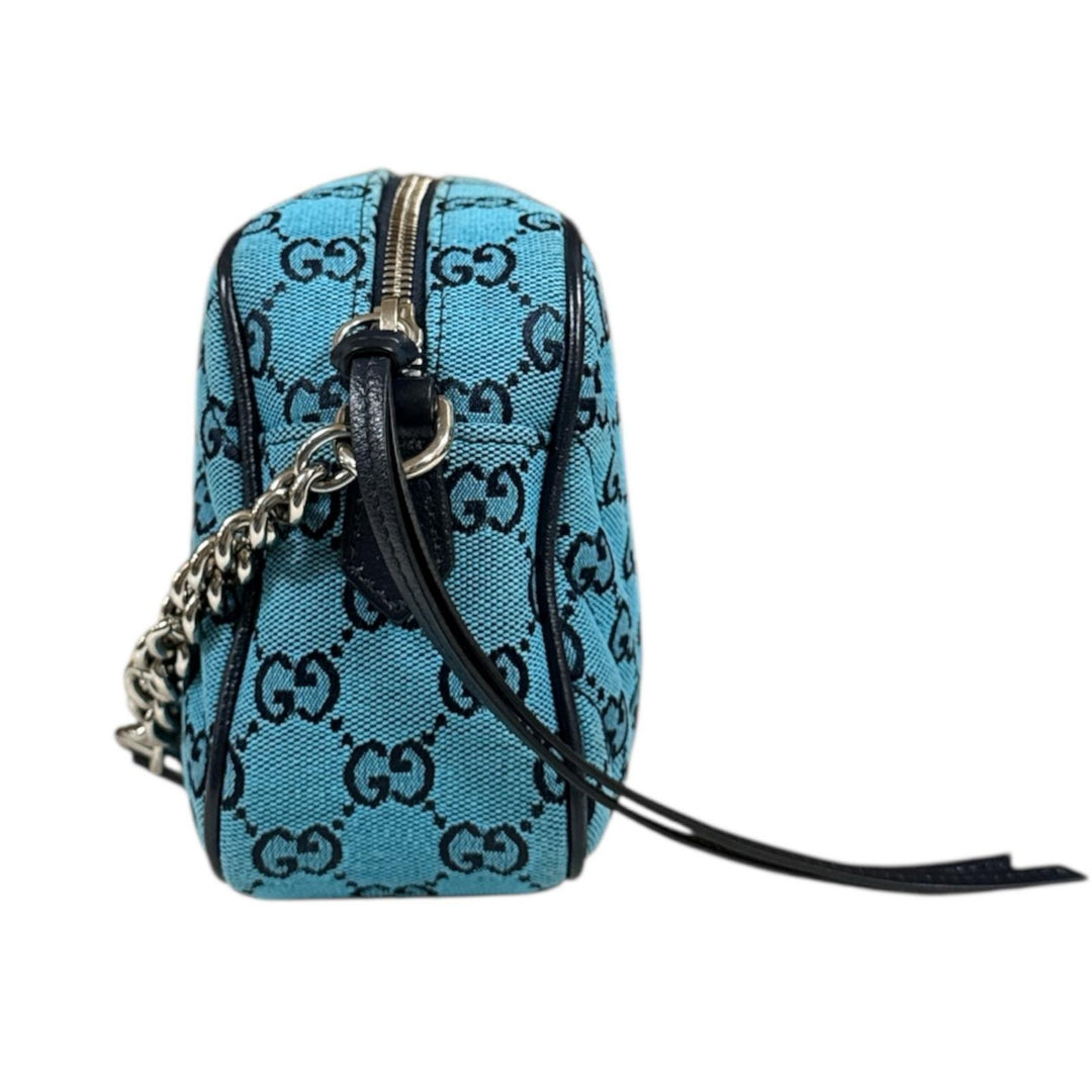 グッチ キルティングチェーンショルダー GGマーモント ショルダーバッグ キャンバス 447632 ブルー レディース GUCCI  中古 GUCCI（グッチ） キルティングチェーンショルダー GGマーモント