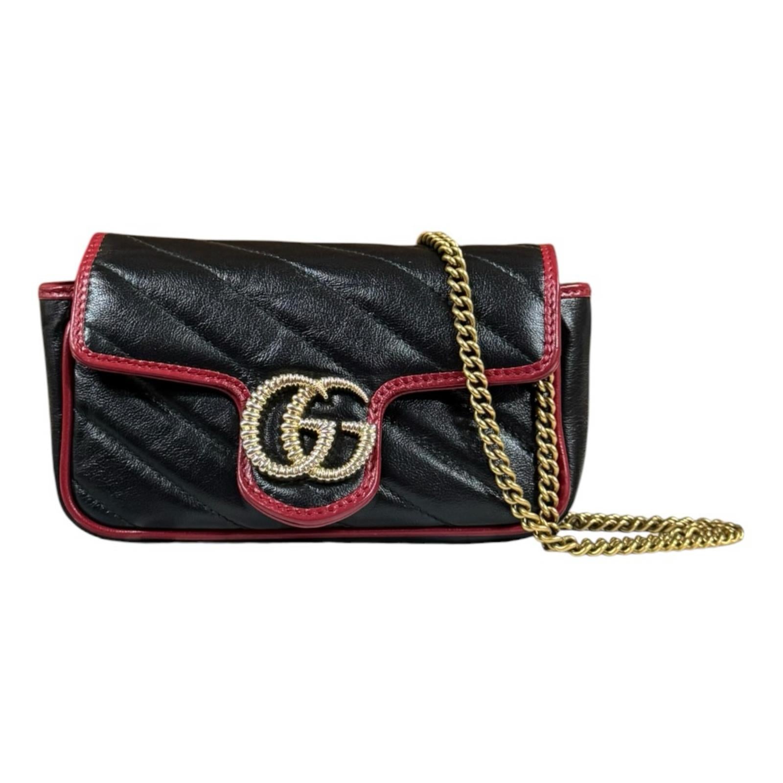 未使用 グッチ GUCCI ラムレザー カシミヤライナー ブラックレッド手袋 GUCCI グッチ スーパーミニバッグ GGマーモント ショルダーバッグ