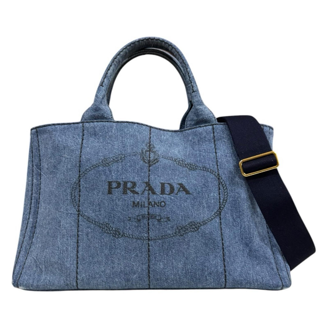 PRADA プラダ カナパトートM ショルダーバッグ デニム ブルー