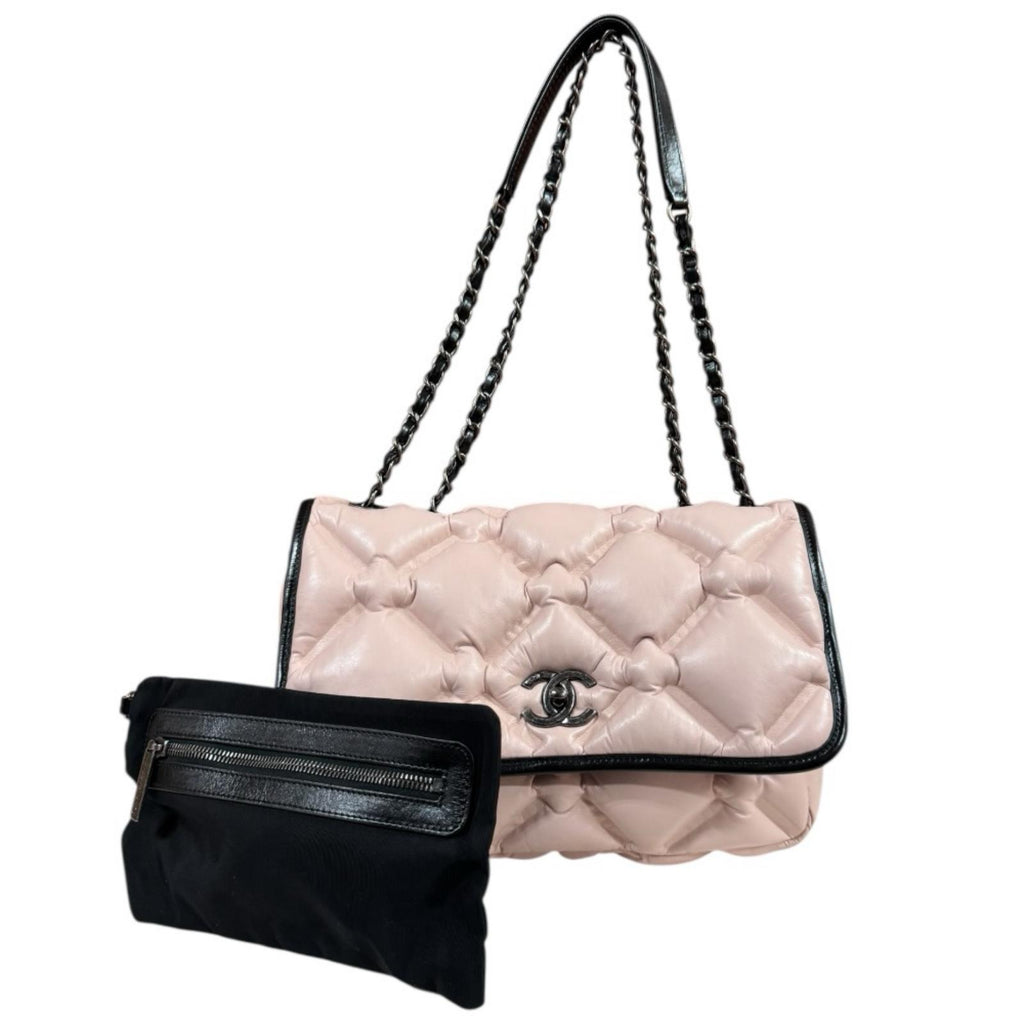 CHANEL シャネル バブルキルト ショルダーバッグ レザー ピンク