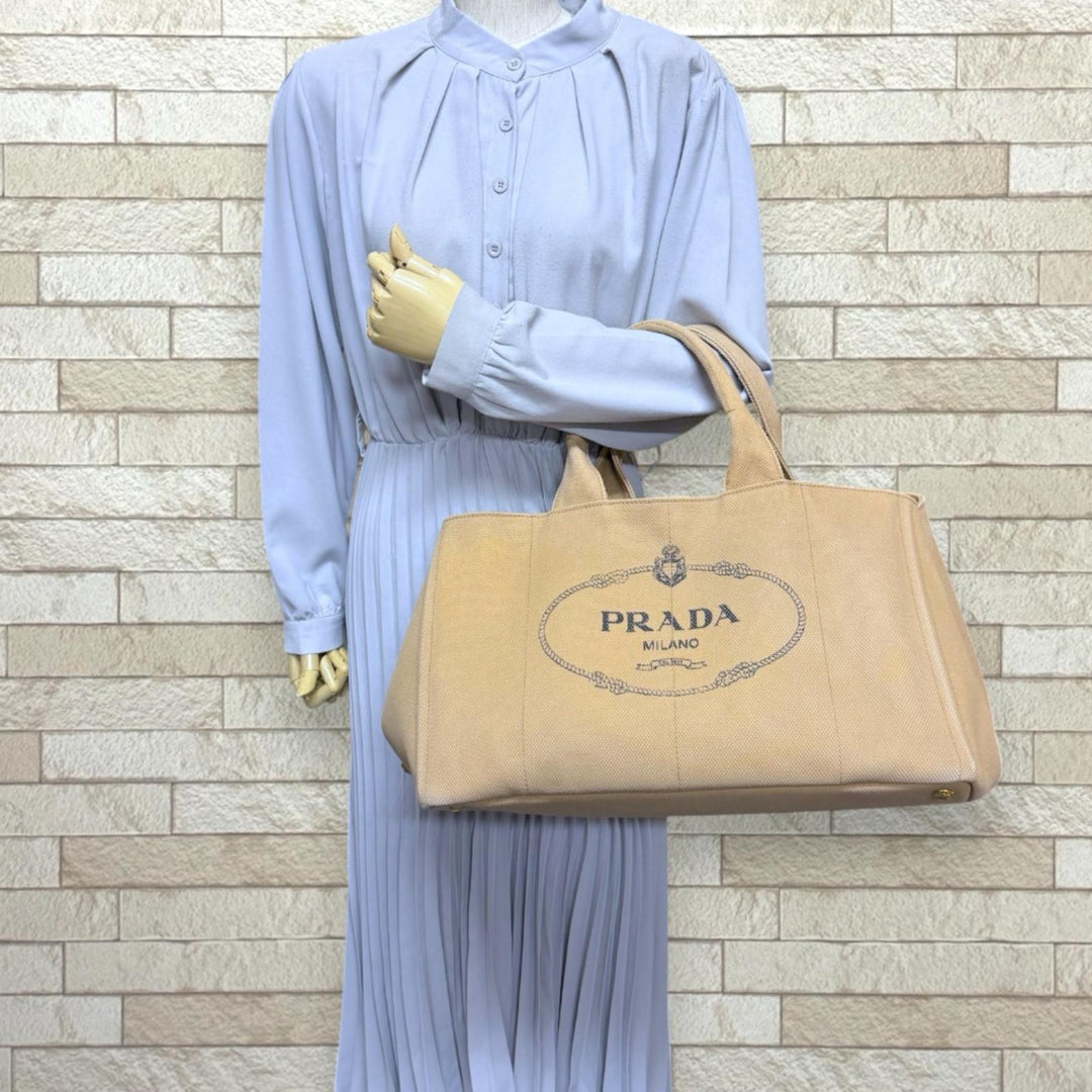 PRADA プラダ カナパトートL ハンドバッグ キャンバス ベージュ