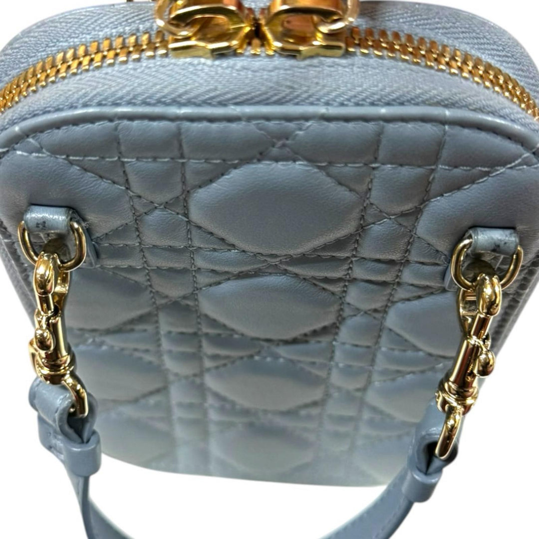 Dior Dior Lady Dior Phone Holder Cannage Shoulder Bag Leather Blue