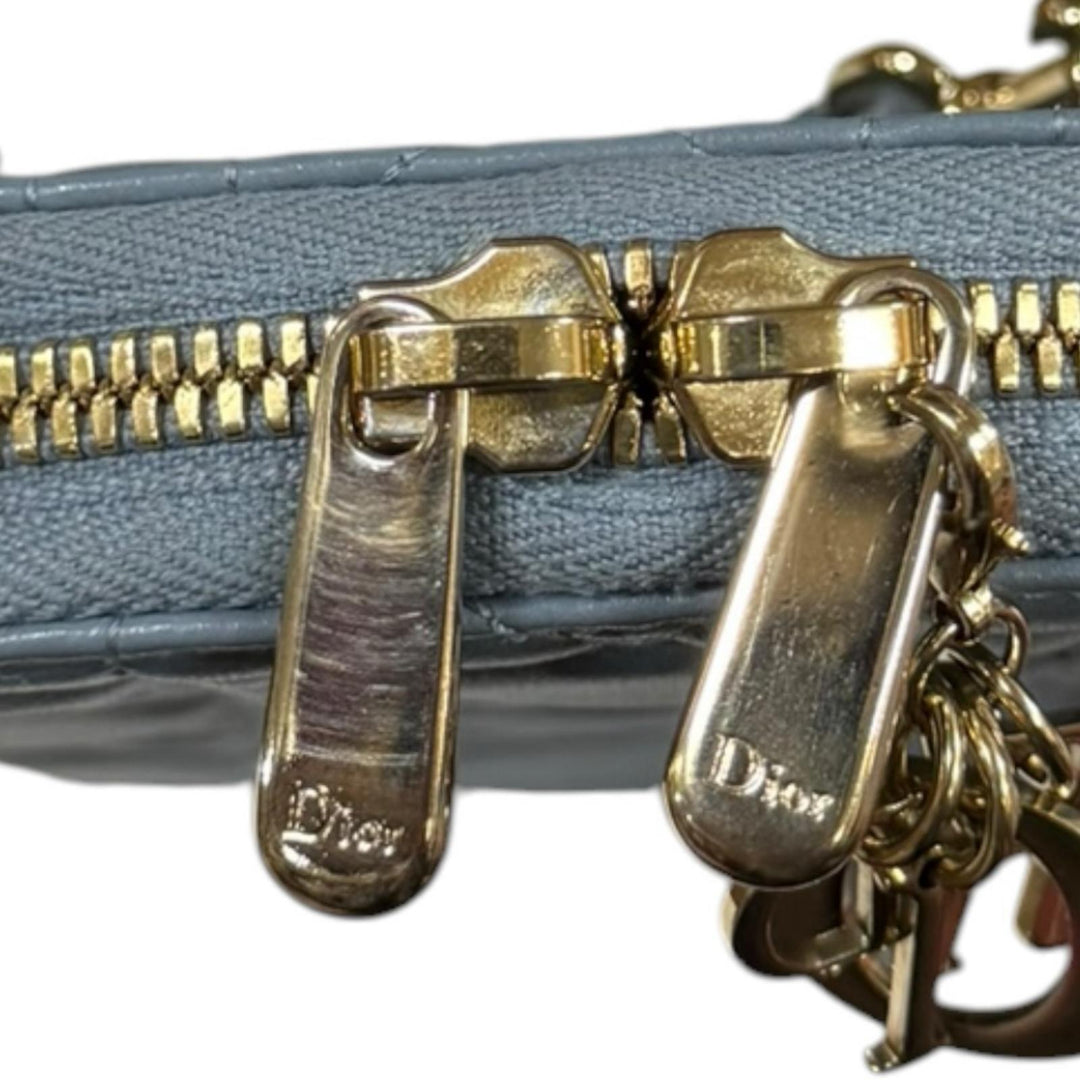 Dior Dior Lady Dior Phone Holder Cannage Shoulder Bag Leather Blue