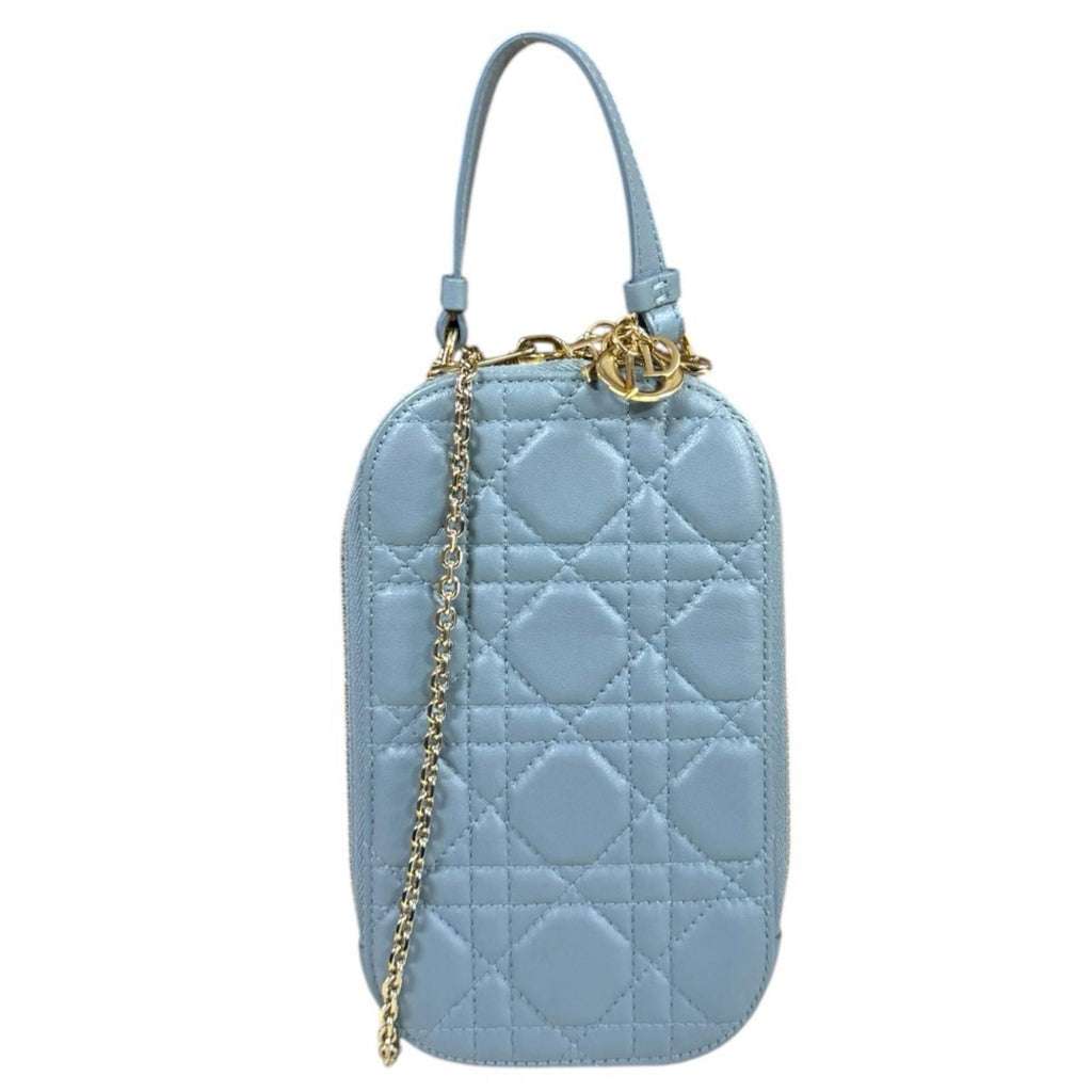 Dior Dior Lady Dior Phone Holder Cannage Shoulder Bag Leather Blue