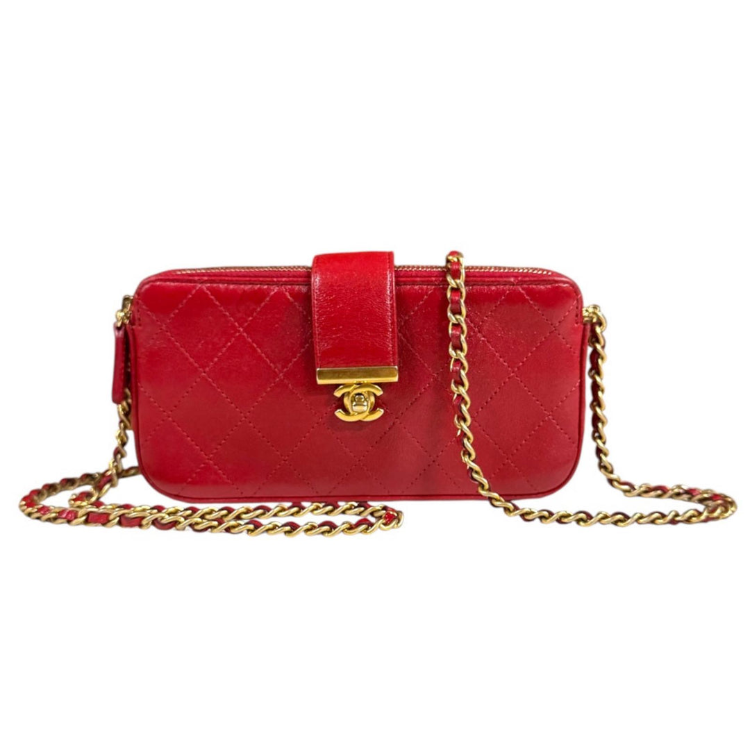 CHANEL シャネル ショルダーバッグ レザー レッド レディース 中古