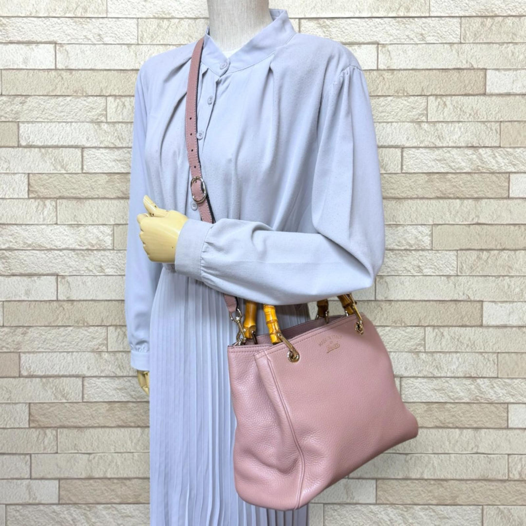 GUCCI バンブー ハンドバッグ ピンク GUCCI グッチ バンブー ショルダーバッグ レザー ピンク レディース