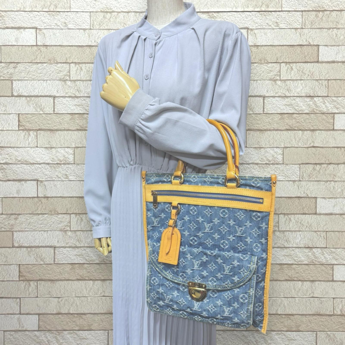 LOUIS VUITTON flat shopper monogram denim tote bag monogram denim