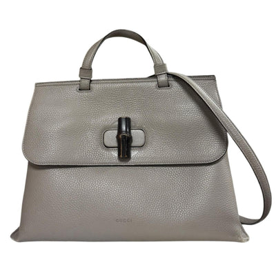 GUCCI ニムフェア バンブー ハンドバッグ 美品グレー GUCCI グッチ バンブー ショルダーバッグ レザー グレー レディース