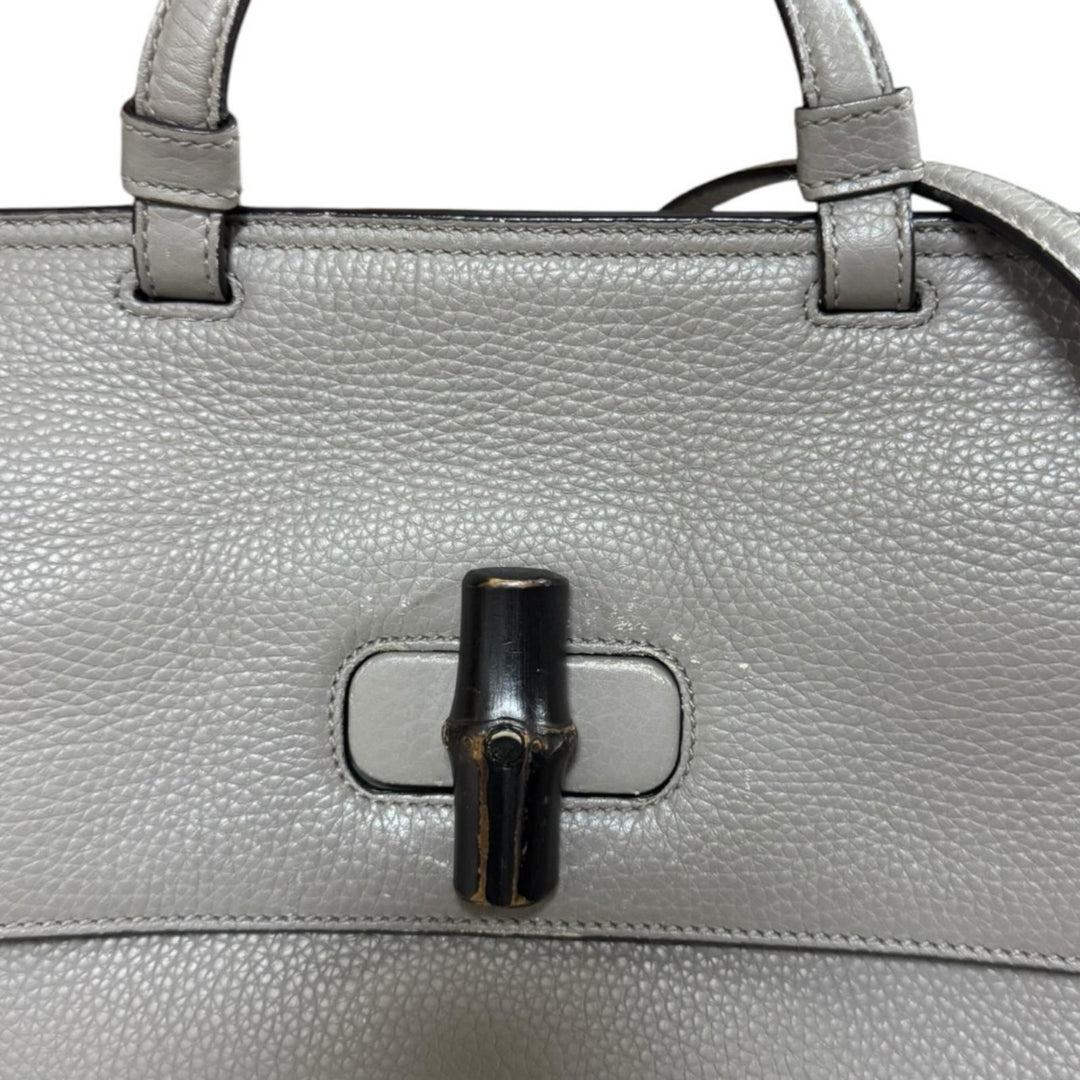 GUCCI グッチ バンブー ショルダーバッグ レザー グレー レディース