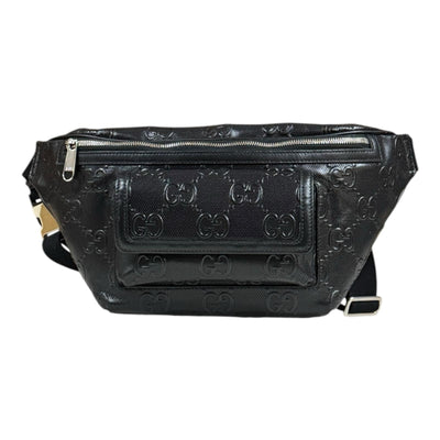 GUCCI グッチ GGエンボス ウエストバッグ レザー ブラック メンズ 中古