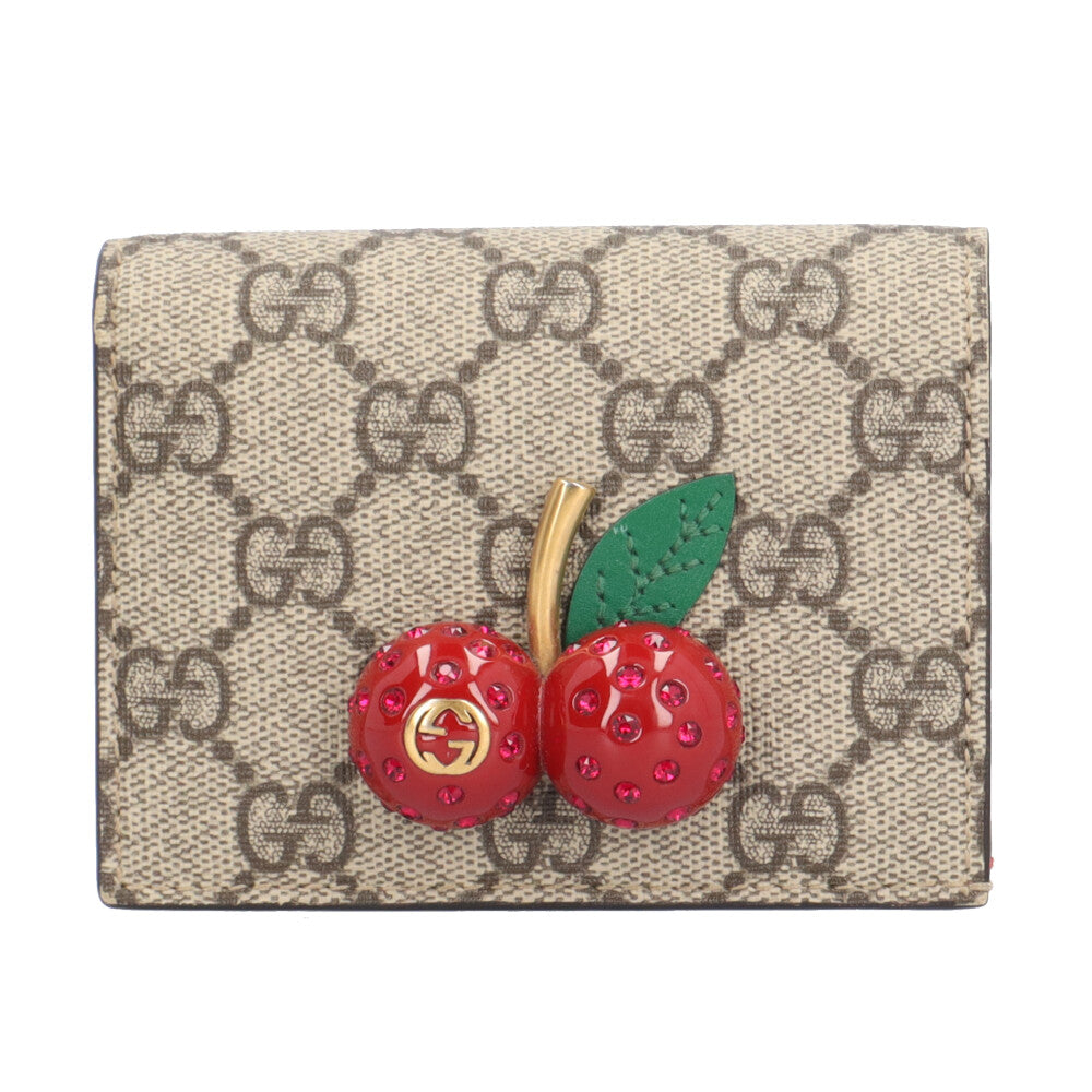 【hana＠】チェリー付きGGスプリームキャンバス二つ折り財布 GUCCI グッチ チェリー GGスプリーム 二つ折り財布 GGスプリーム