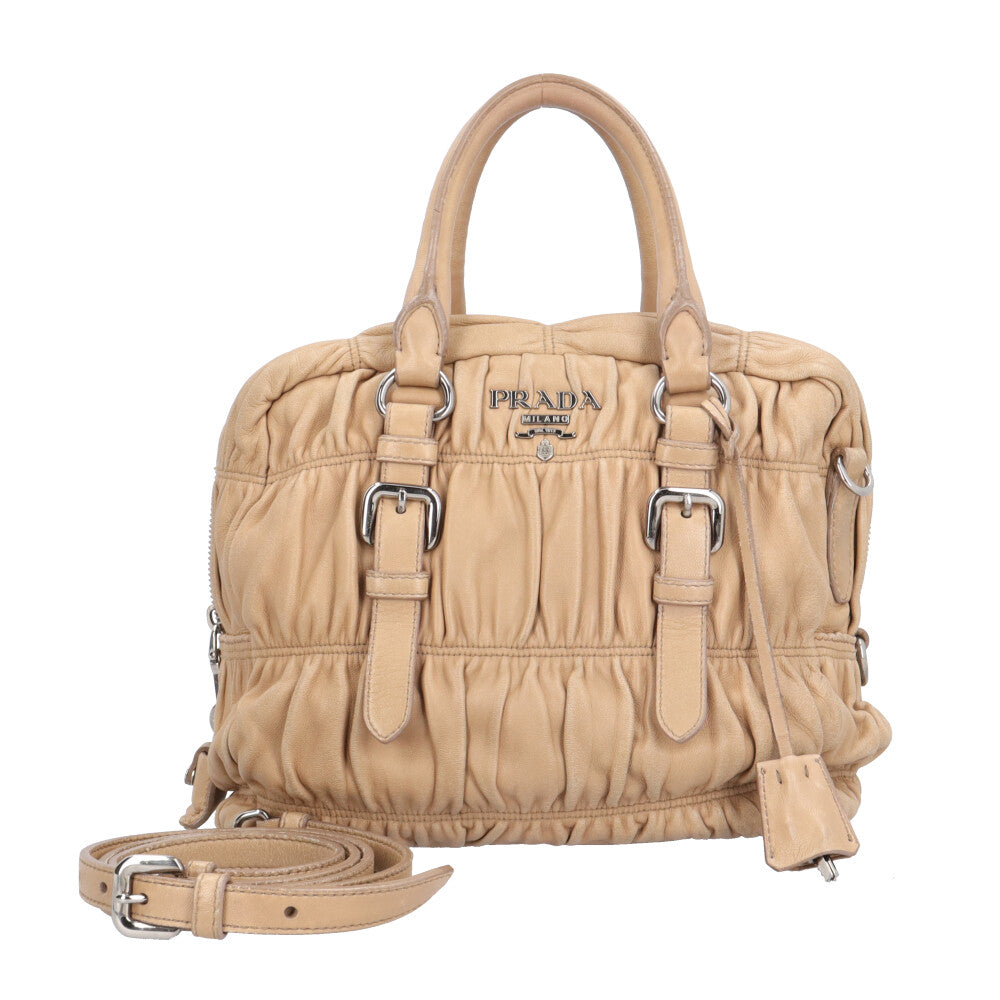 PRADA プラダ ナッパギャザー ショルダーバッグ レザー ブラウン