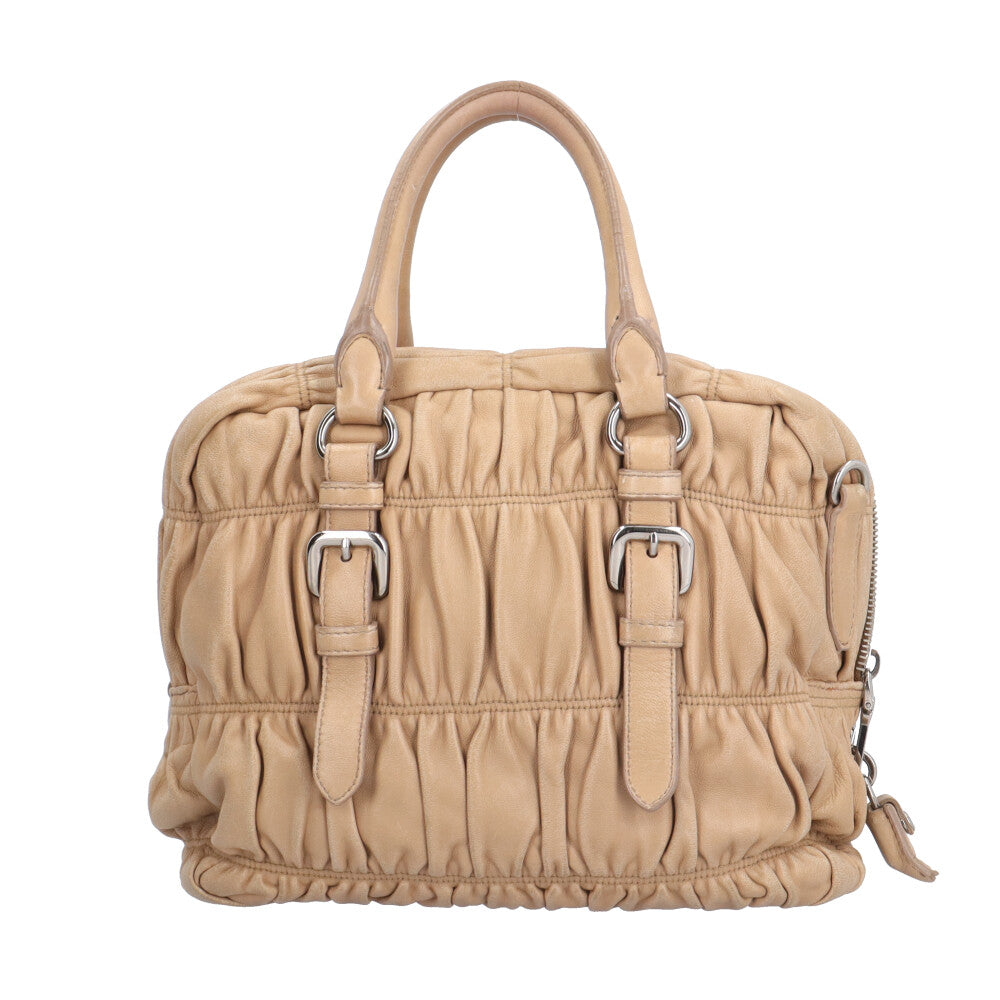 PRADA プラダ ナッパギャザー ショルダーバッグ レザー ブラウン