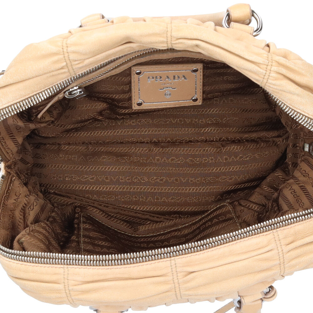 PRADA プラダ ナッパギャザー ショルダーバッグ レザー ブラウン