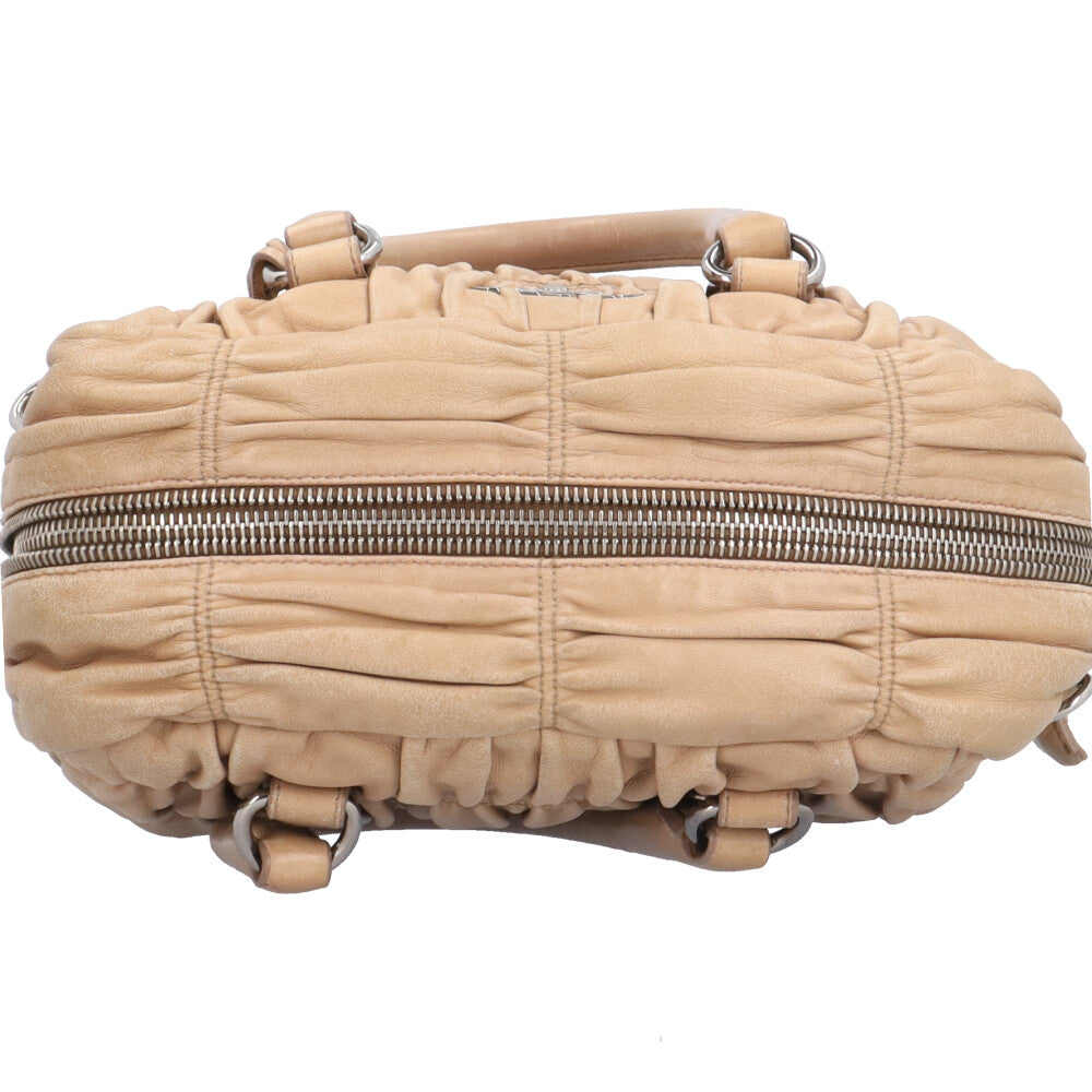 PRADA 2way ハンドバッグ ショルダー ギャザー ベージュ ナッパレザー PRADA プラダ ナッパギャザー ショルダーバッグ レザー ブラウン