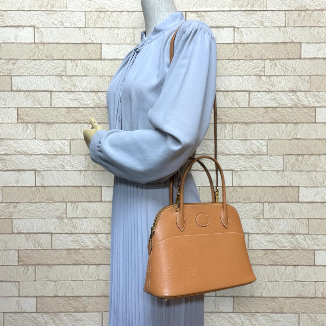Hermès エルメス ヘリンボーン収納袋 約42cm x 45cm エルメス ボリード27 トフィ ヴォーエプソン ゴールド金具 | エルメス
