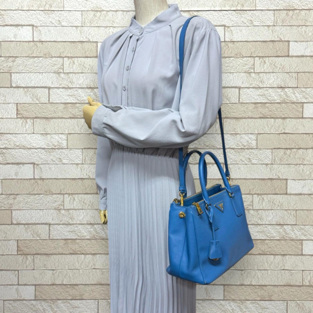 PRADA プラダ ガレリア サフィアーノ ショルダーバッグ レザー ブルー