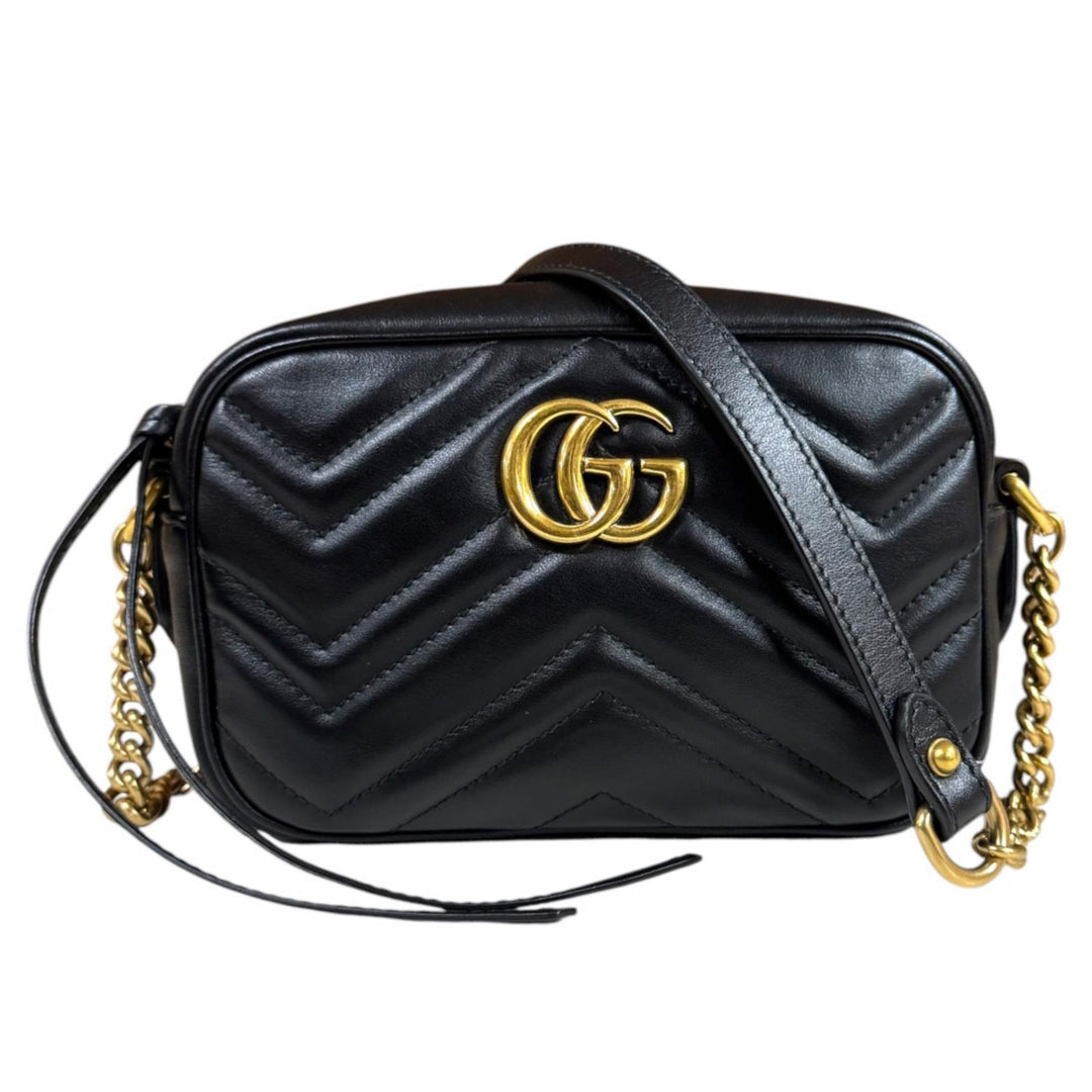 GUCCI グッチ GGマーモント ショルダーバッグ レザー ブラック 