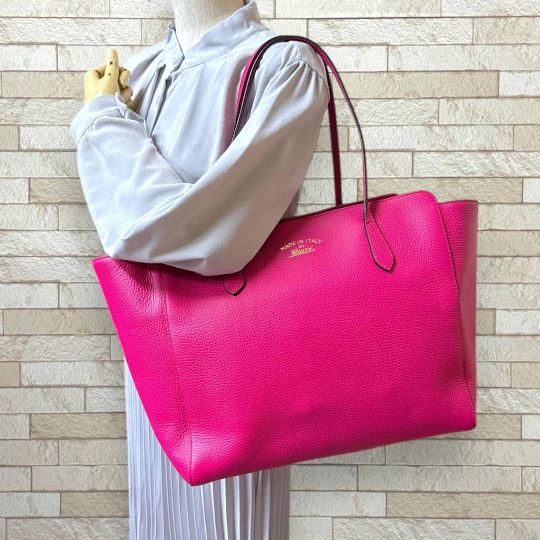 GUCCI グッチ スウィング トートバッグ レザー ピンク レディース 中古