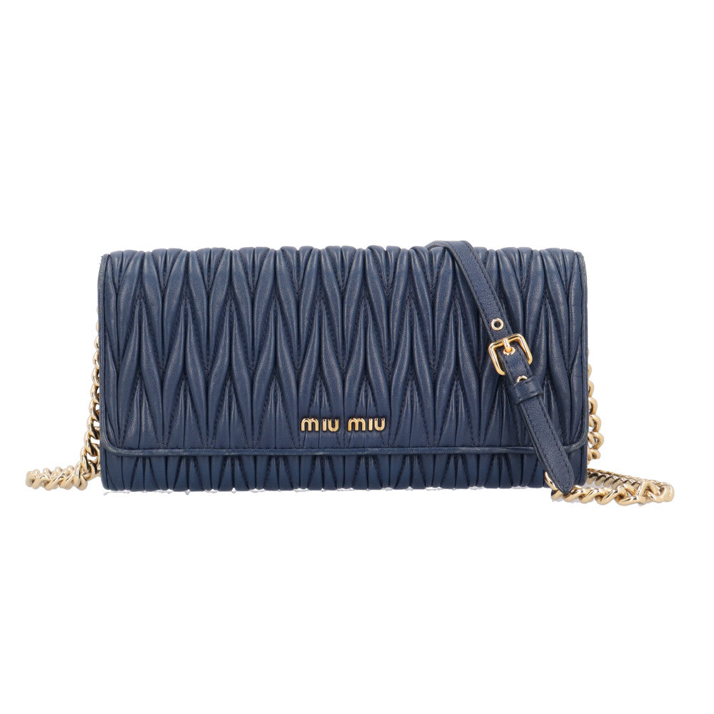 Miu Miu ミュウ ミュウ マテラッセ ショルダーバッグ レザー ネイビー