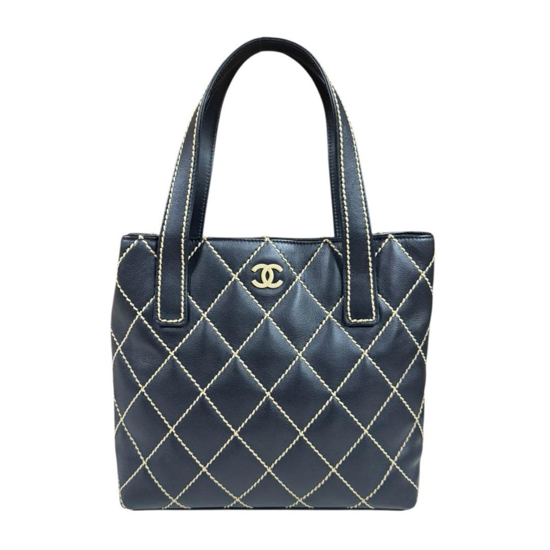 希少♪ CHANEL シャネル　 ハンドバッグ ブラック ワイルドステッチ⑥ CHANEL シャネル ワイルドステッチ トートバッグ レザー ブラック
